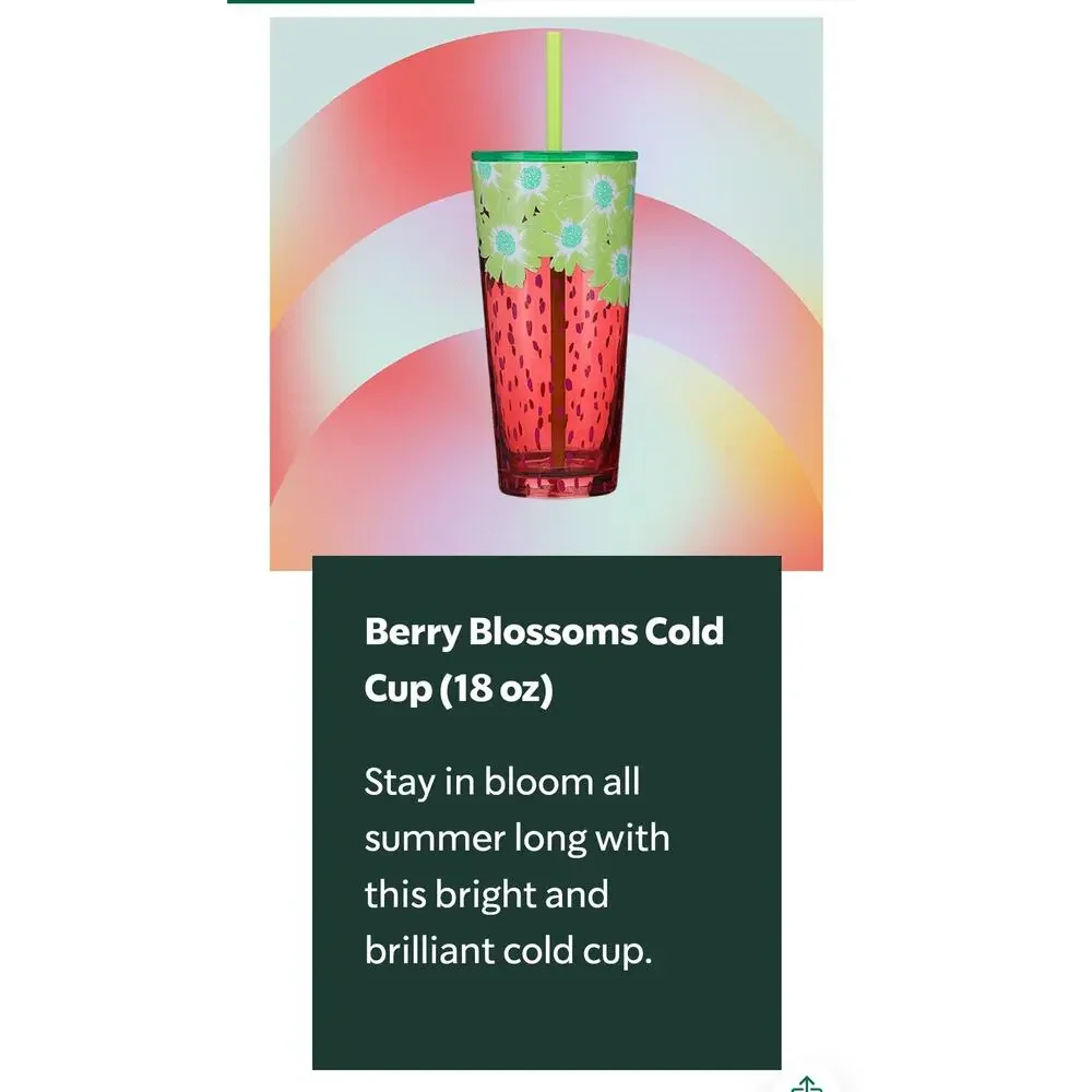 Starbucks New 2022 Strawberry Berry Blossom Glass Tumbler Cold Cup 18oz